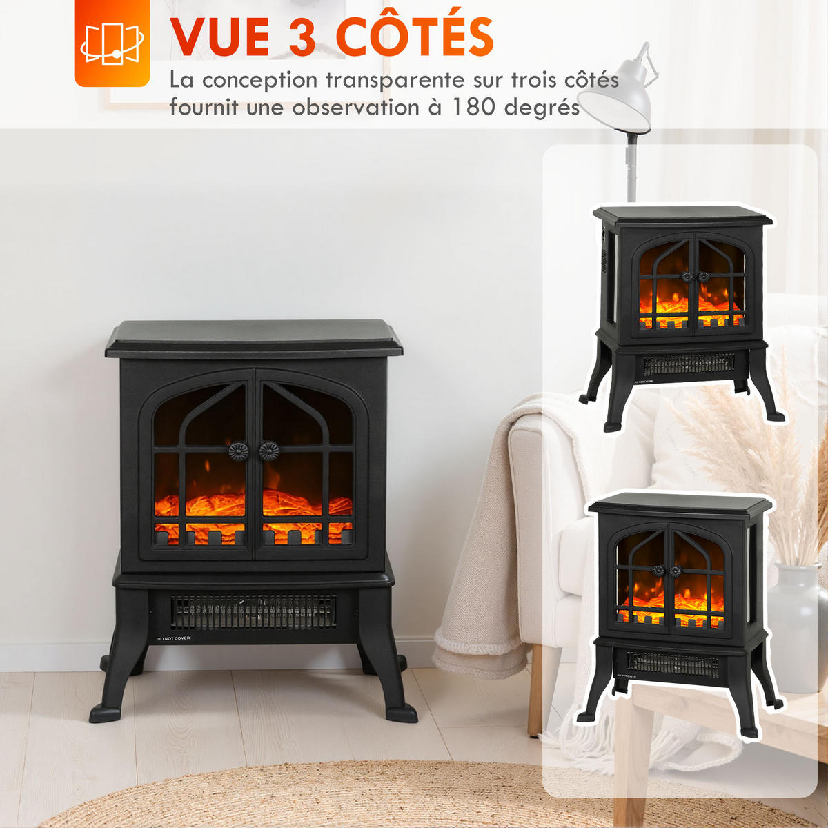 ELEKTROKAMIN DE-17060 3D-Flammeneffekt 900/1800 W Schwarz - Schwarz, Kunststoff (39/48/24cm) - ComfortXL