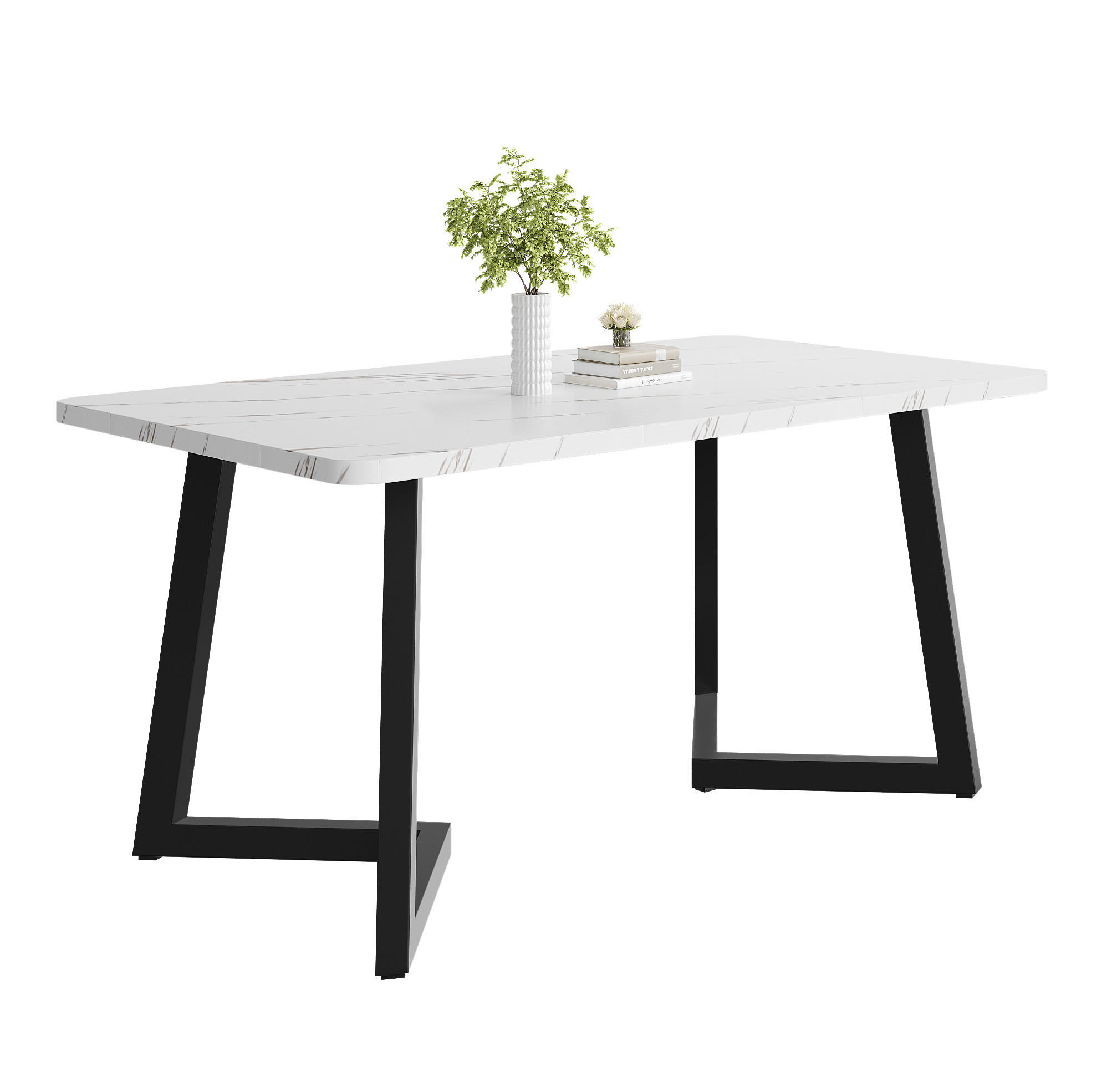 OKWISH JÍDELNÍ stůl 117/68/75 cm bílá/černá z MDF s mramorovým dekorem a kovovými nohami