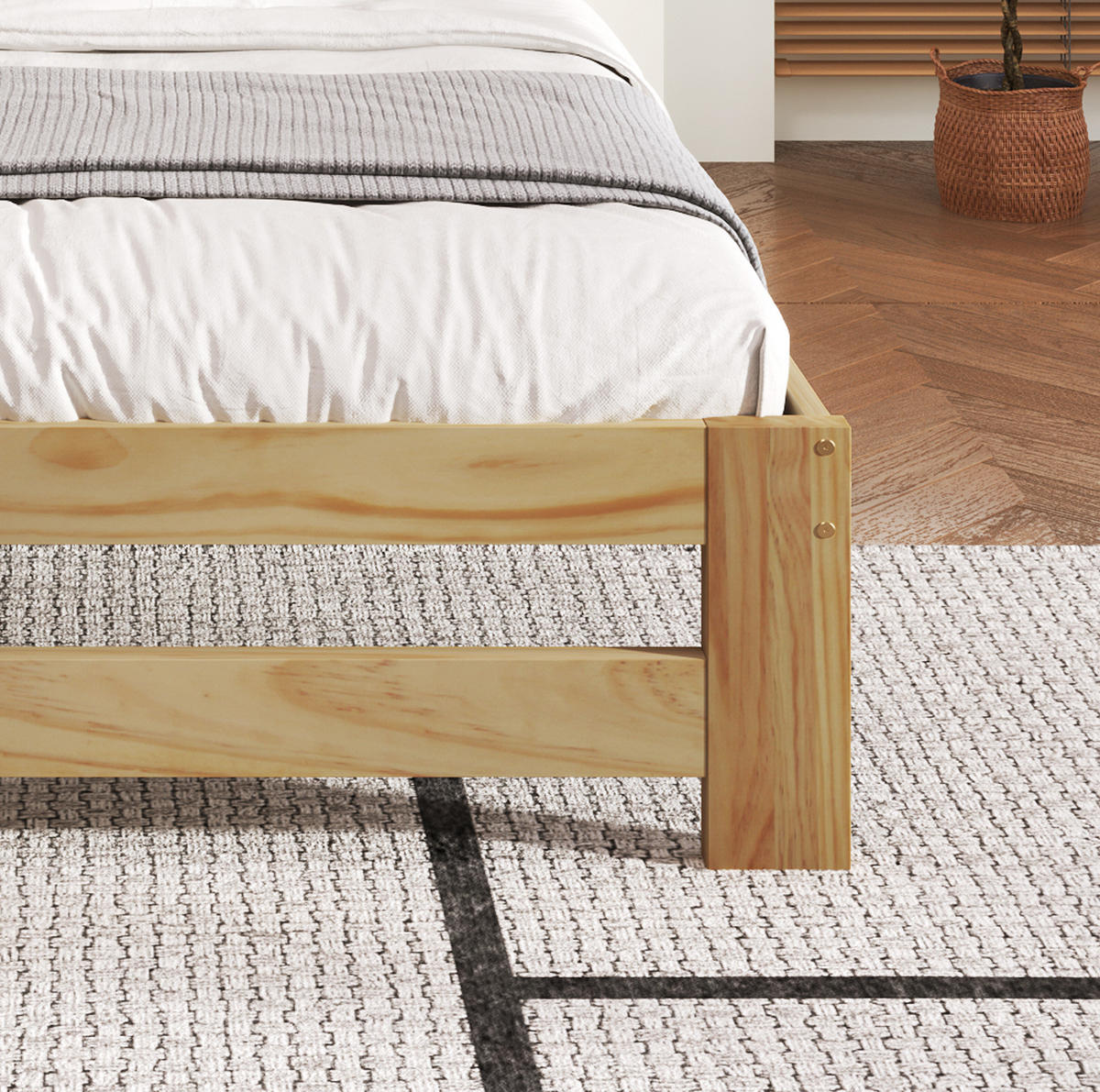 BETT 90/200 cm Natur aus Kiefer mit Kopfteil - Naturfarben, Holz (90/200cm) - OKMYHOME