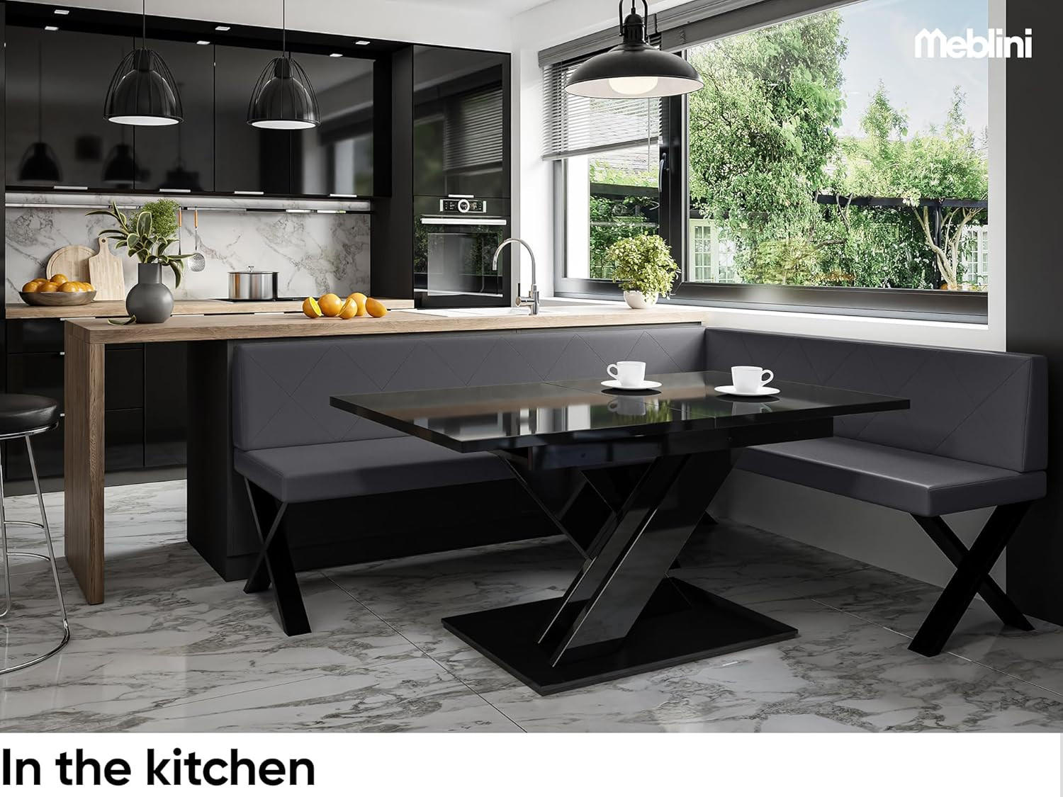 ECKBANK ERIC_X - Grau, Leder (142/196cm) - Meblini