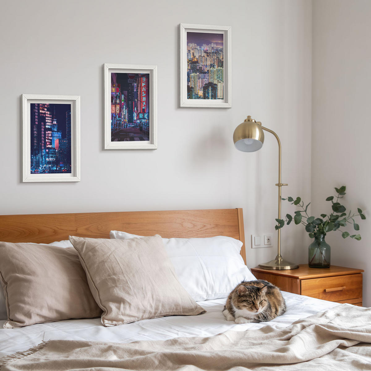 WANDBILDER 3er-Set - 20x30 cm Weißer Rahmen - Neonlichter der nächtlichen Stadt - Weiß, Kunststoff (20/30cm) - ArtPrintCave