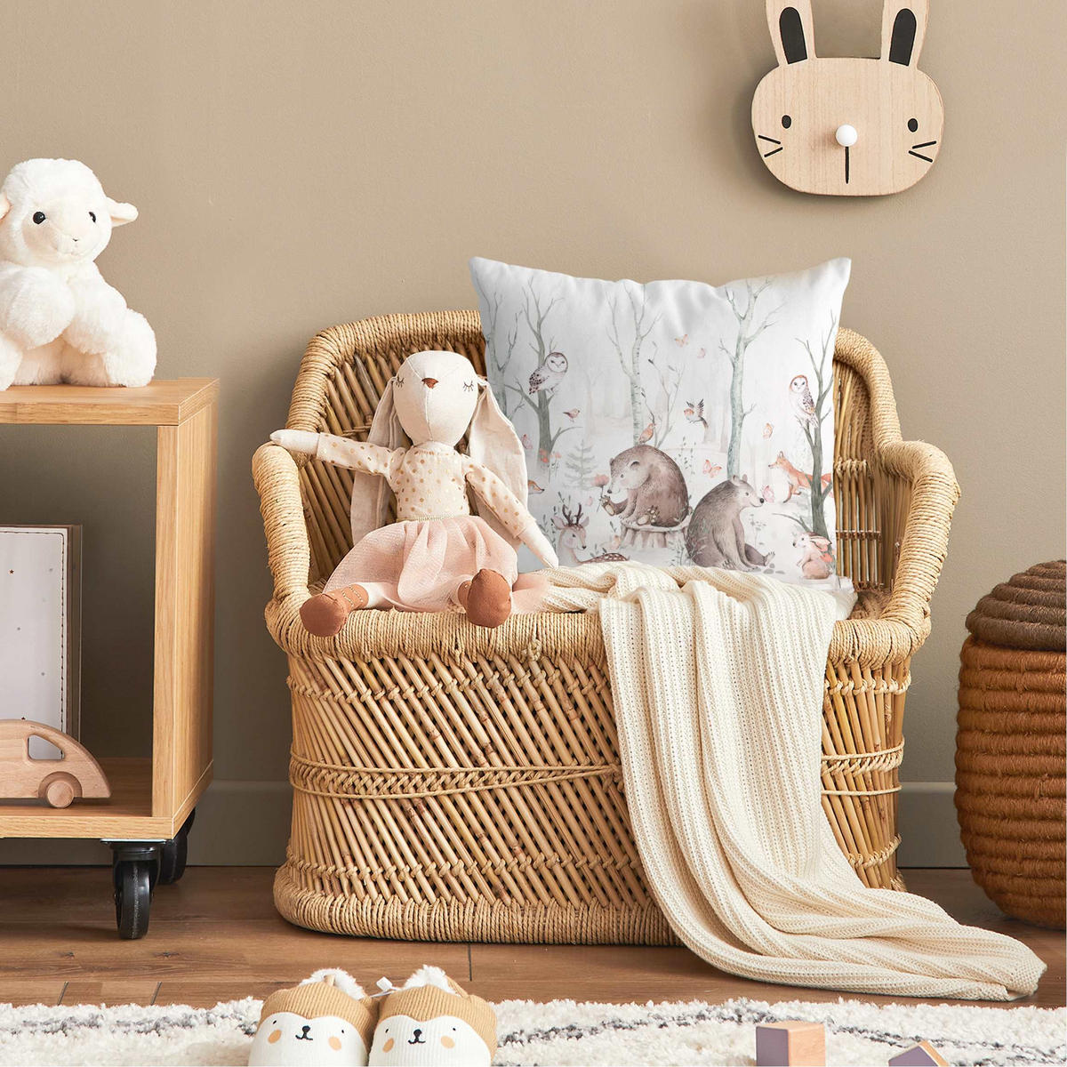 DEKOKISSEN Aquarell Waldtierfreunde 50/50 cm - Braun, Textil (50/50/10cm) - Bilderwelten