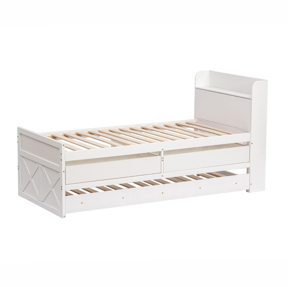 POSTEĽ z masívneho dreva 90/190 cm biela, s výsuvným lôžkom, zásuvkami a USB - biela, drevo (90/200cm) - BEAOK