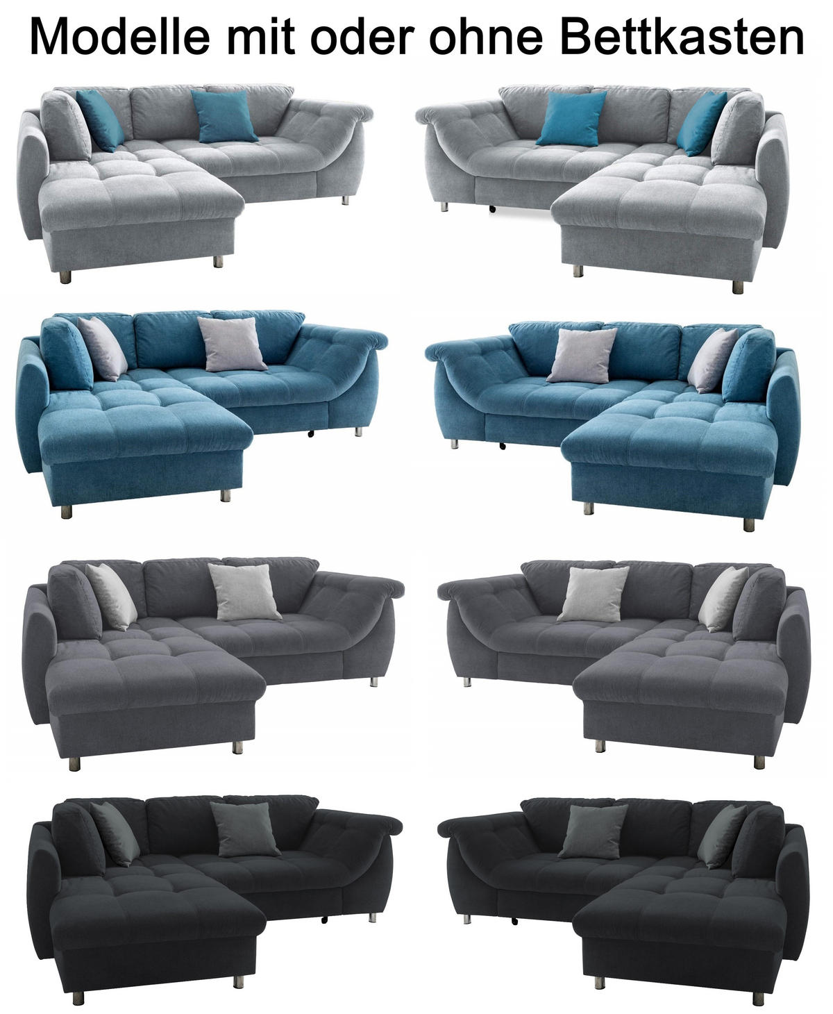 ECKSOFA mit Schlaffunktion, Wellenunterfederung, Ottomane links B250/T190/H84 cm, Liegefl. 179x190 cm, Mikrofaser Blau / 17108 - Blau/Chromfarben, Textil/Metall (250/190cm) - luma-home
