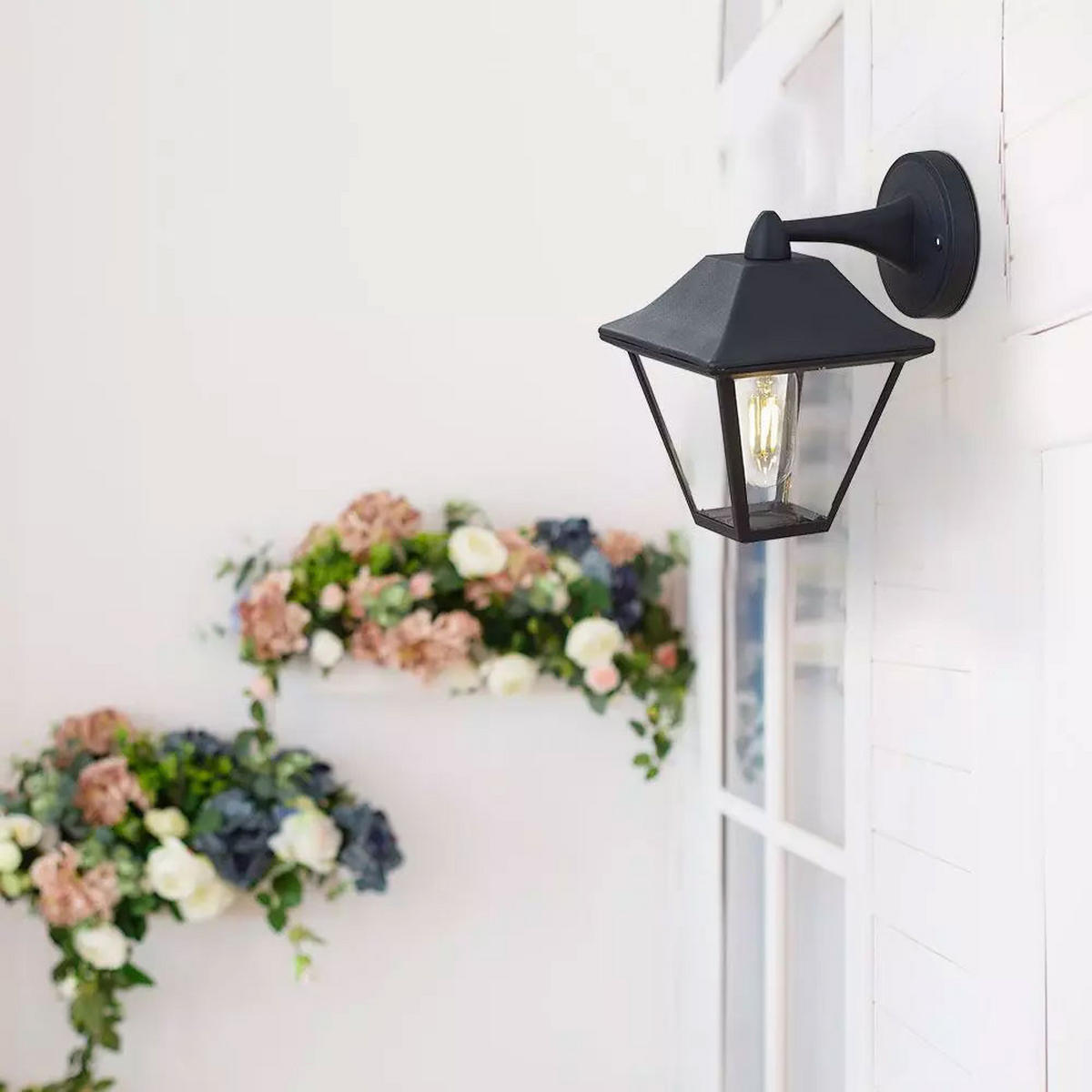 AUSSEN WANDLEUCHTE Alu Schwarz Glas 2er Set - Schwarz, Glas (23.5/22.5/22.5cm)