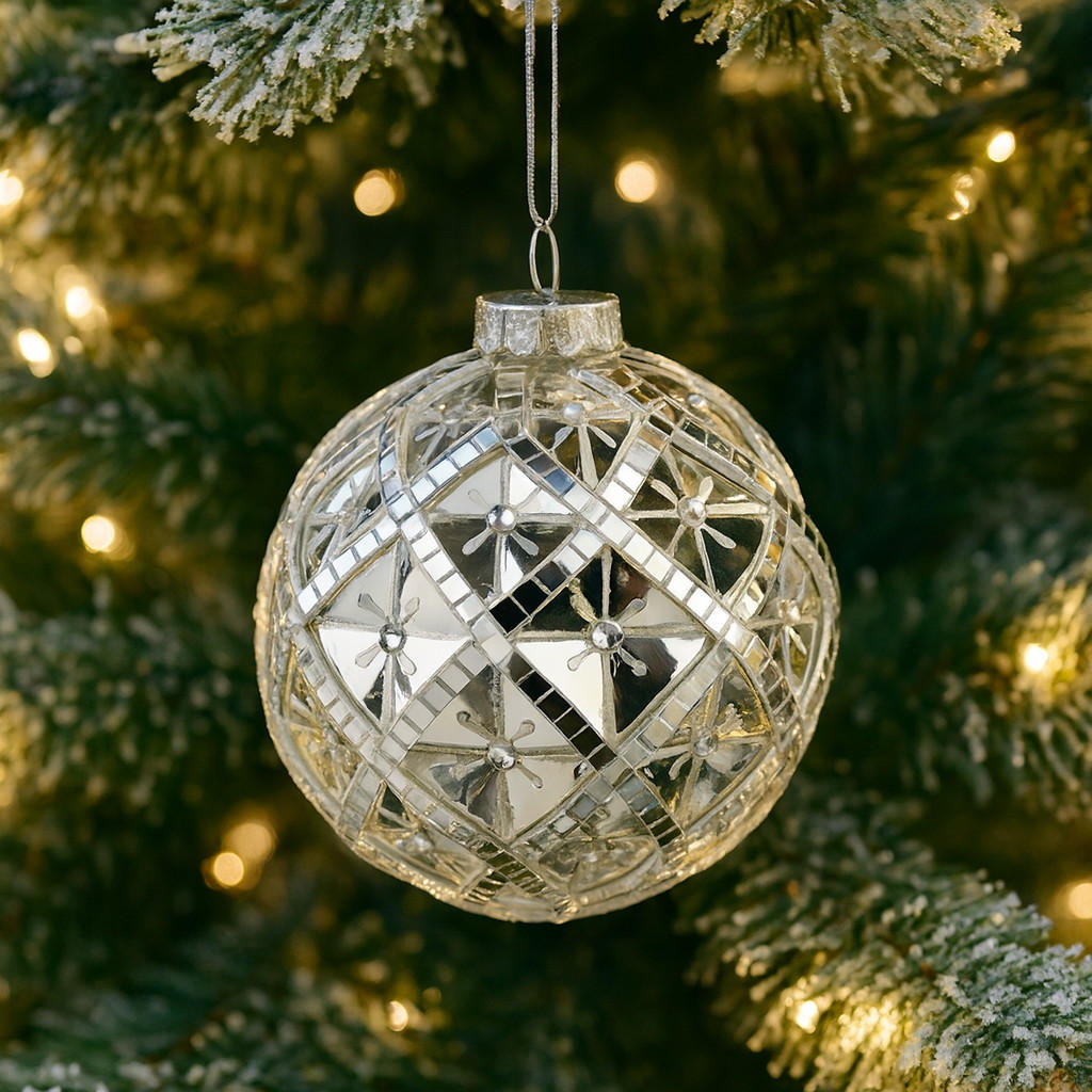 WEIHNACHTSKUGEL Glas FLORETTA, Ø8 cm, Silber, Christbaumkugeln, Weihnachtsdeko Xmas, Christmas Deko - Silberfarben, Glas (8/8/8cm) - home&you