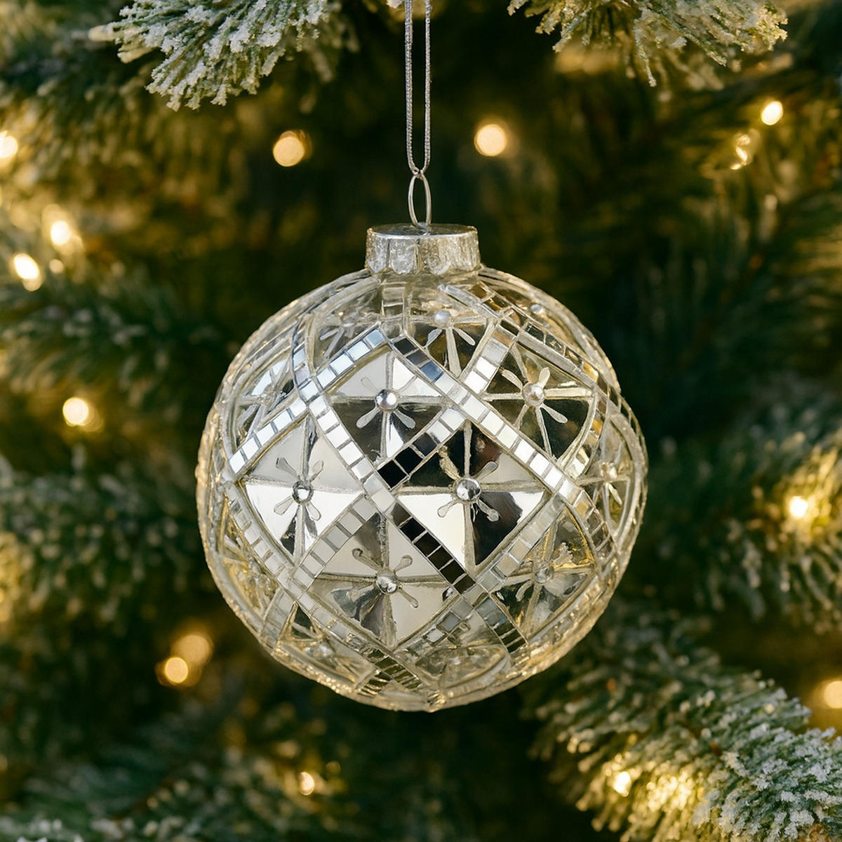 WEIHNACHTSKUGEL Glas FLORETTA, Ø8 cm, Silber, Christbaumkugeln, Weihnachtsdeko Xmas, Christmas Deko - Silberfarben, Glas (8/8/8cm) - home&you