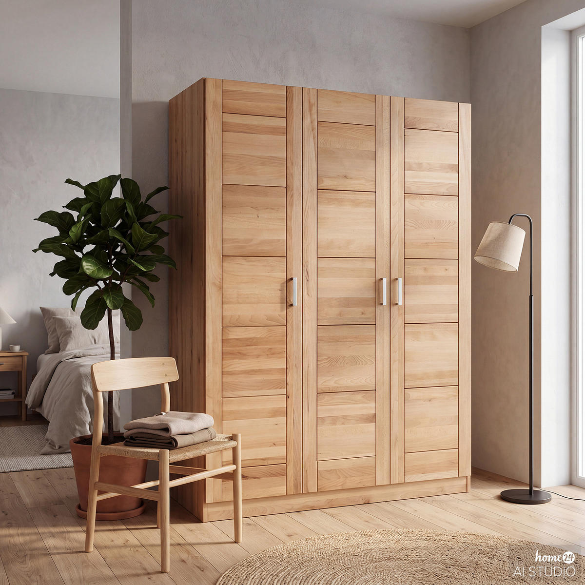 DREHTÜRENSCHRANK - Kernbuche massiv - geölt - Braun, Holz (156/207/61cm) - home24