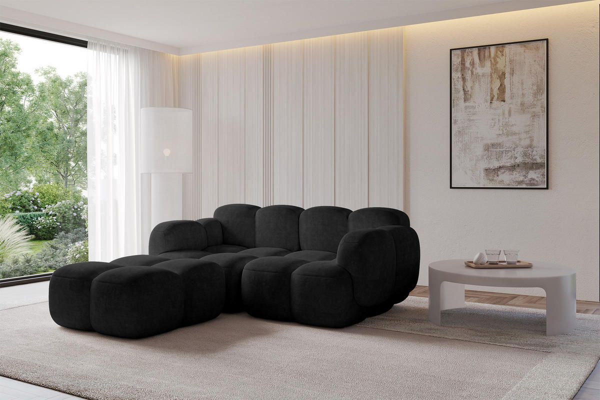 ECKSOFA modulares Sofa Links Miko-L1 214x205x75 Schwarz Velours - Schwarz, Holzwerkstoff/Kunststoff (214/205cm) - ALTDECOR