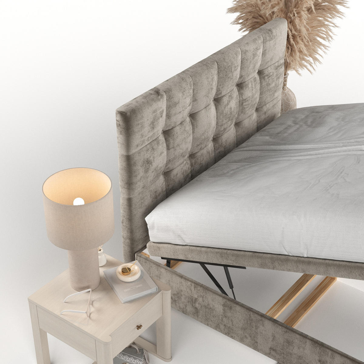 POLSTERBETT Guam mit Stauraum 120/200 cm Beige im Lotta Stoff - Beige/Schwarz, Holz/Holzwerkstoff (120/200cm) - AltaBeds