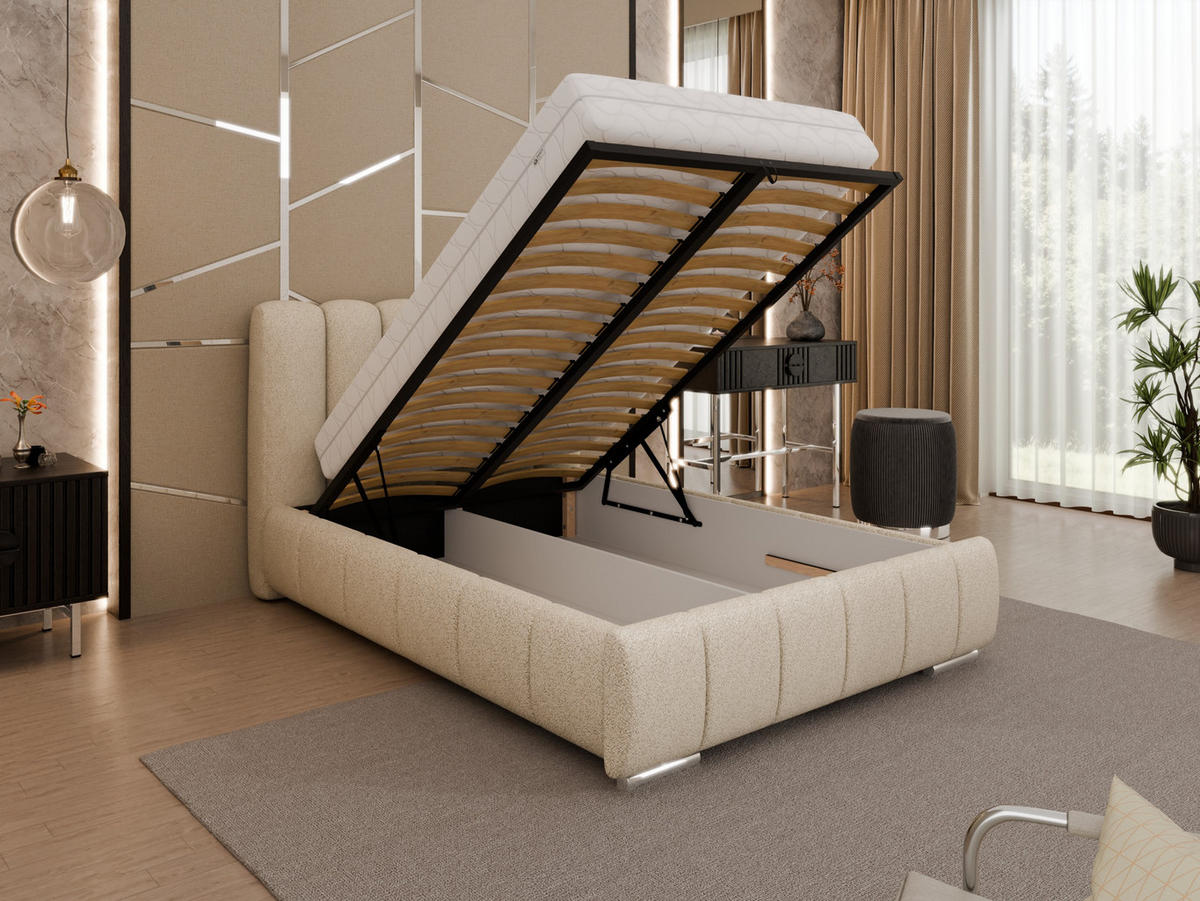 POLSTERBETT Zaira 120x200cm – Elegantes Polsterbett für modernen Wohnstil , Taschenfederkernmatratze Pocket KOKOS (20cm), beige - Beige, Holz (120/200cm) - Panda Möbel