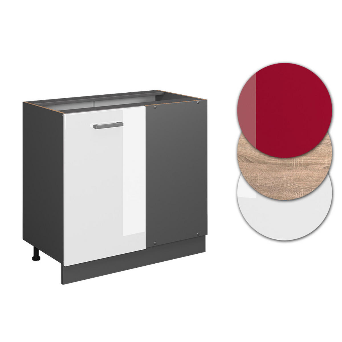 ECKUNTERSCHRANK R-Line Weiß Hochglanz 86 cm AP Marmor - Weiß Hochglanz/Anthrazit, Holzwerkstoff (86/81.6/60cm) - Vicco