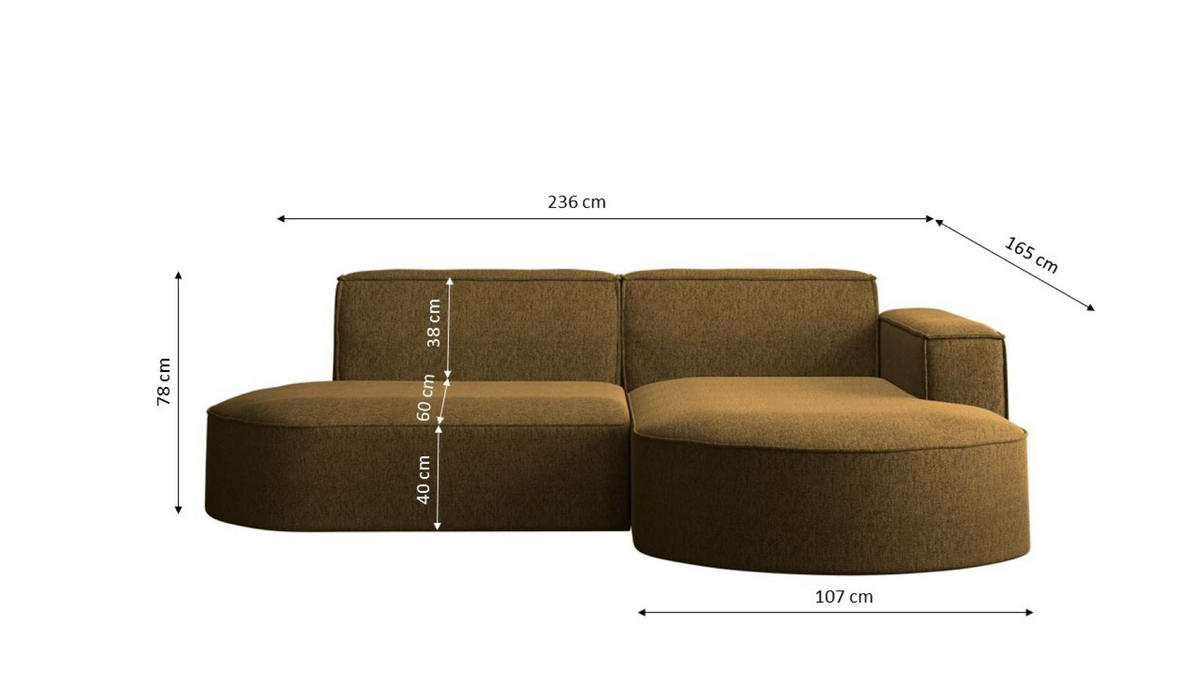 ECKSOFA MODENA L STUDIO Stoff Verita Hellbraun Rechts - Hellbraun, Holz (236/165cm) - Kaiser Möbel