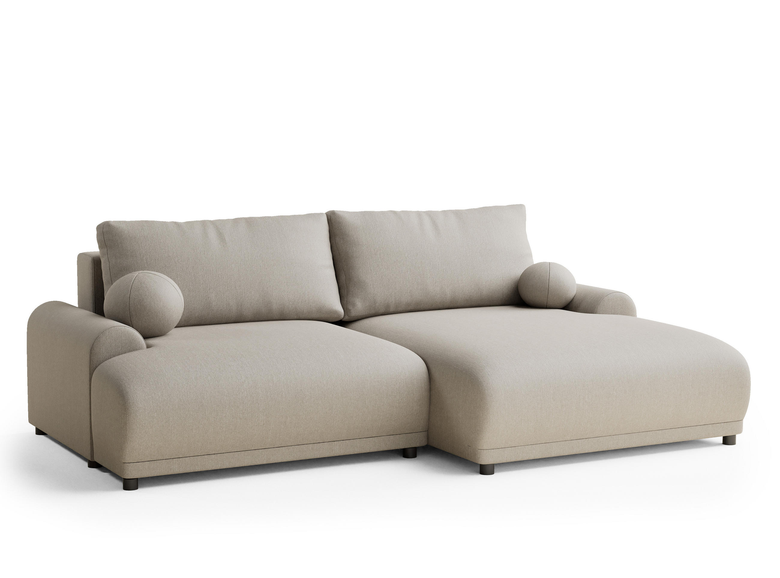 ECKSOFA MIT SCHLAFFUNKTION Tallin Beige Webstoff - Beige/Schwarz, Holz/Holzwerkstoff (240/145cm) - Maison de Reve
