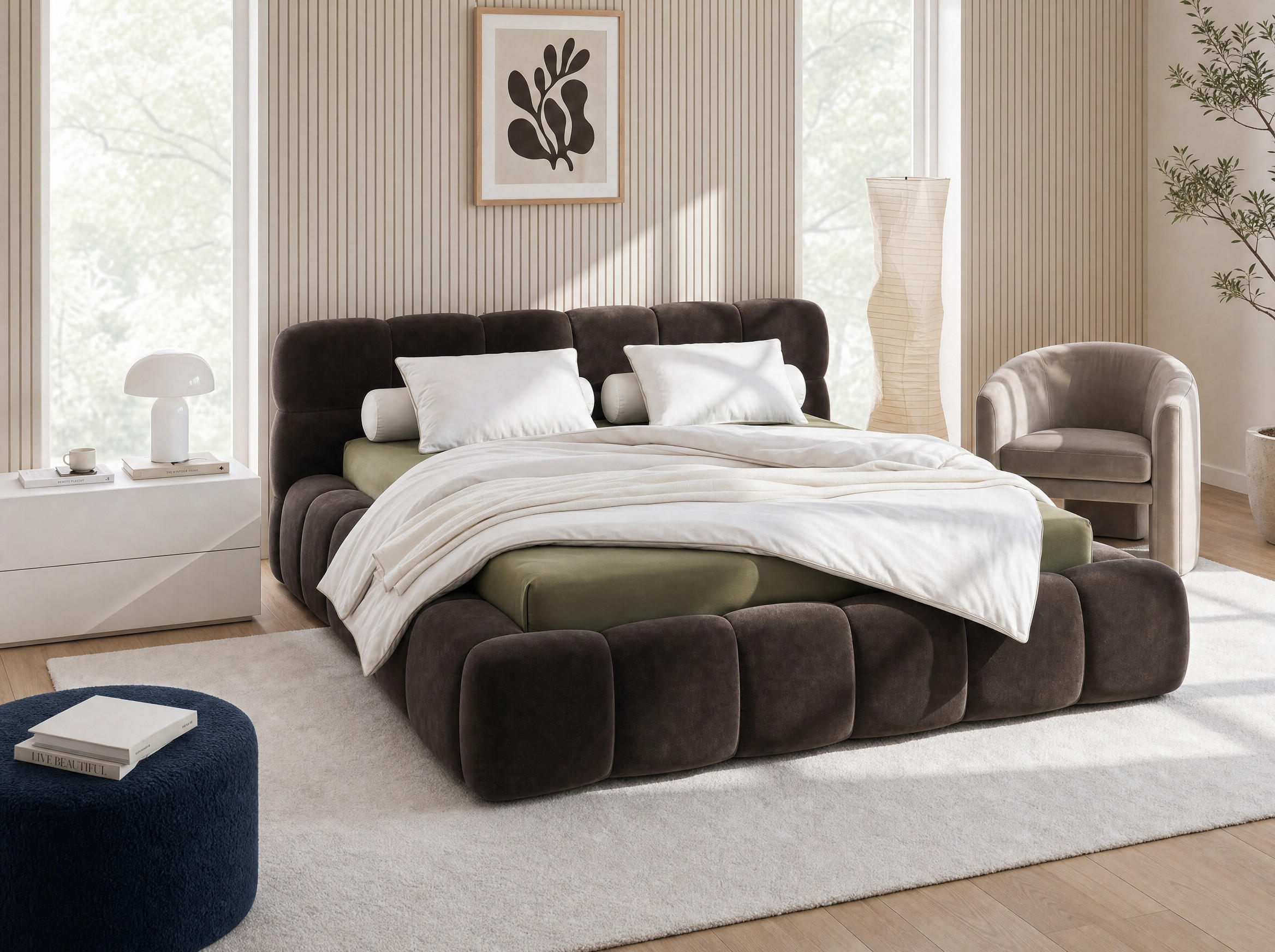 POLSTERBETT Miley Braun 180/200 cm Samt mit Bettkasten - Braun, Holz/Textil (180/200cm) - wonello