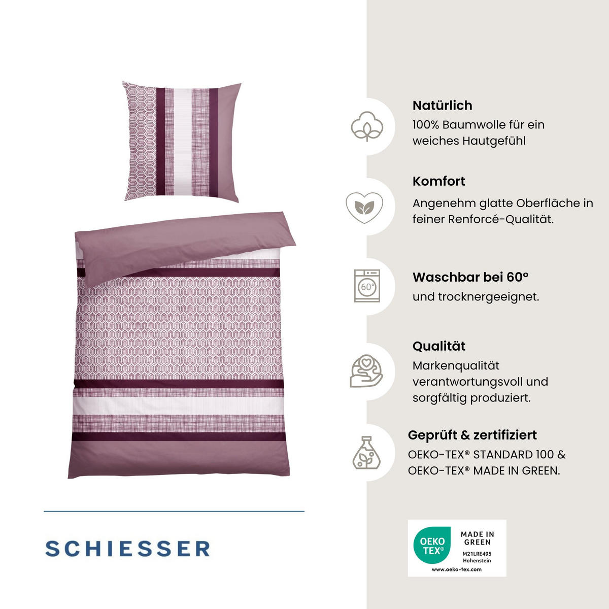 BETTWÄSCHESET Siena - Renforcé - 2-teilig - 135 x 200 cm - Burgund - Rotbraun, Textil (135/200cm) - SCHIESSER