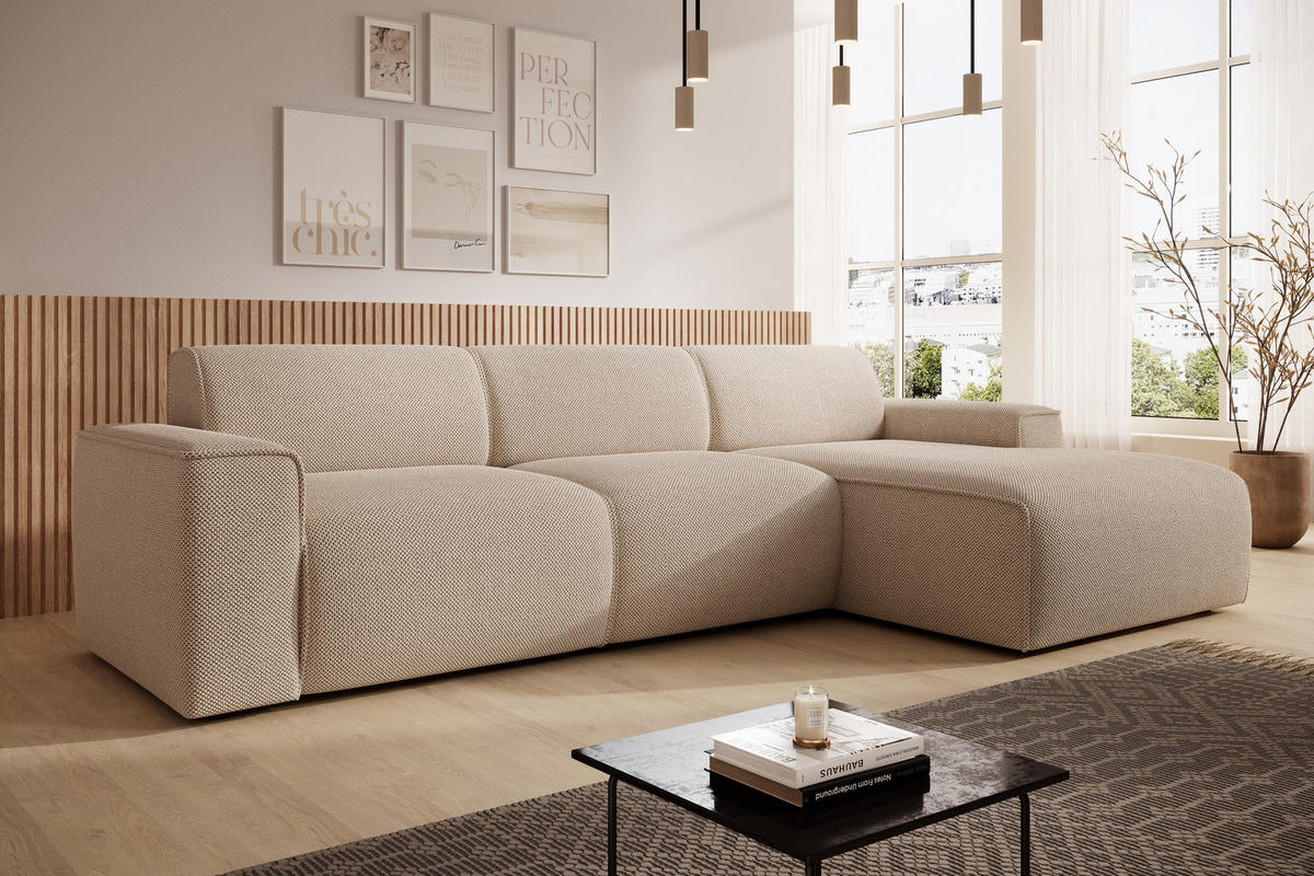 ECKSOFA L Form Didim mini Beige 310/165/78 cm – stilvolle kleine Eckcouch R - Beige/Schwarz, Kunststoff/Textil (310/165cm) - AX Living