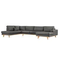 WOHNLANDSCHAFT mit Longchair - Dunkelgrau/Buchefarben, Textil (371/81/219cm) - home24