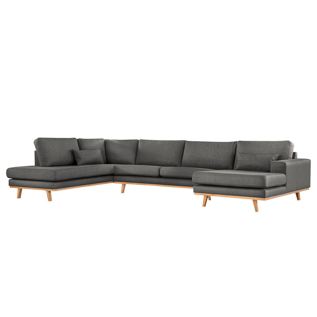 WOHNLANDSCHAFT mit Longchair - Dunkelgrau/Buchefarben, Textil (371/81/219cm) - home24