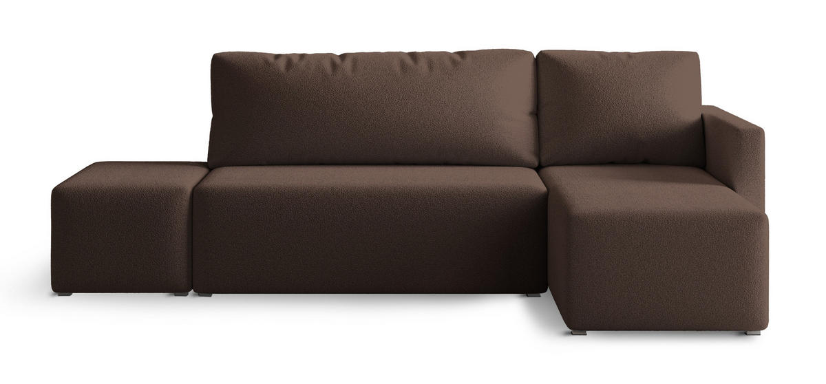 ECKSOFA VELOTTI R-S Braun Boucle-Stoff mit Schlaffunktion - Braun, Holz (261/143cm) - MASSENO