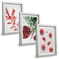 BILDER SET 3er Set - 20x30 cm Silberner Rahmen - Minimalismus der roten Früchte von Pflanzen - Silberfarben, Kunststoff (20/30cm) - TULUP