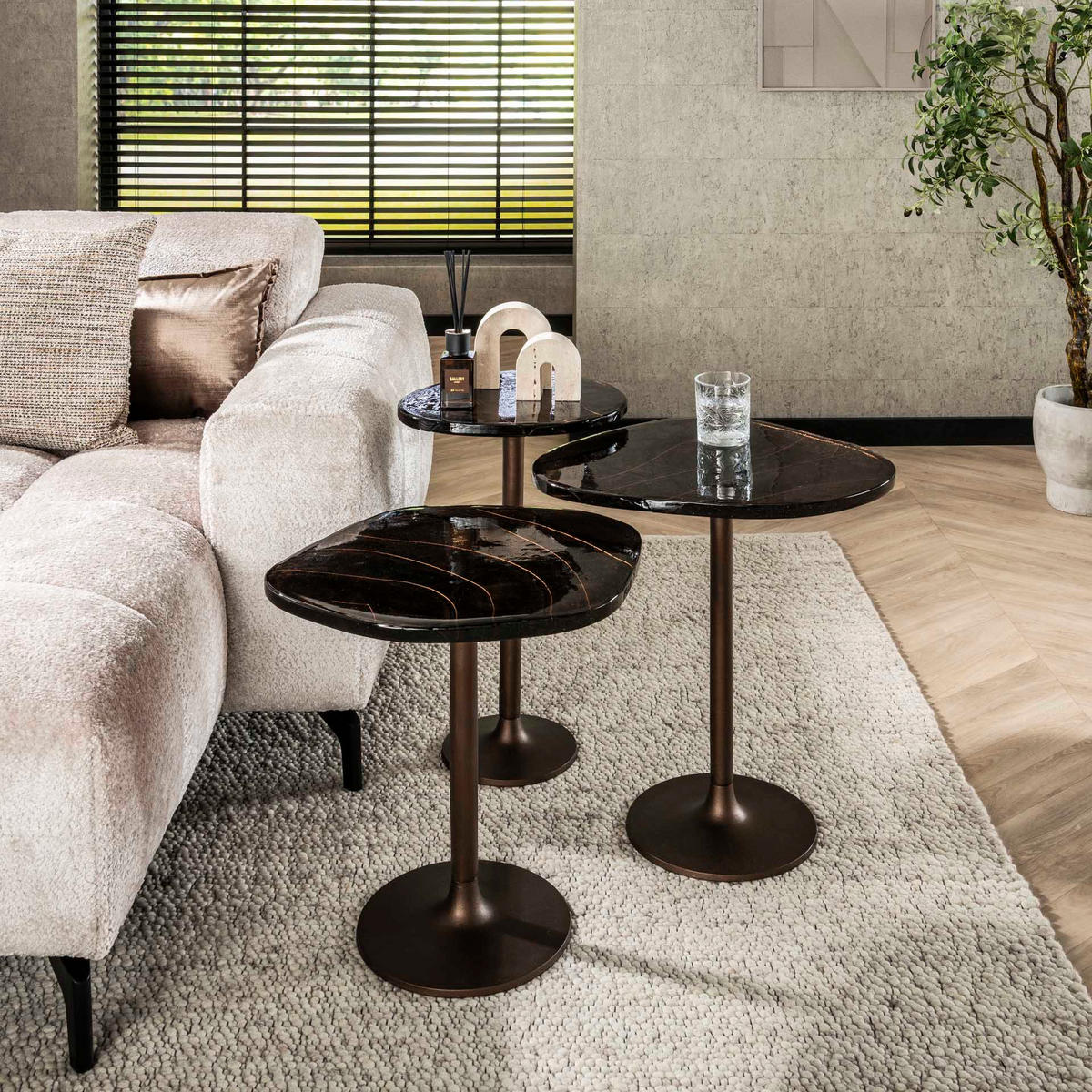 BEISTELLTISCH Eclipse Braun 42/50/55 cm - Kupferfarben, Glas (42/50/55cm) - Hoyz Collection