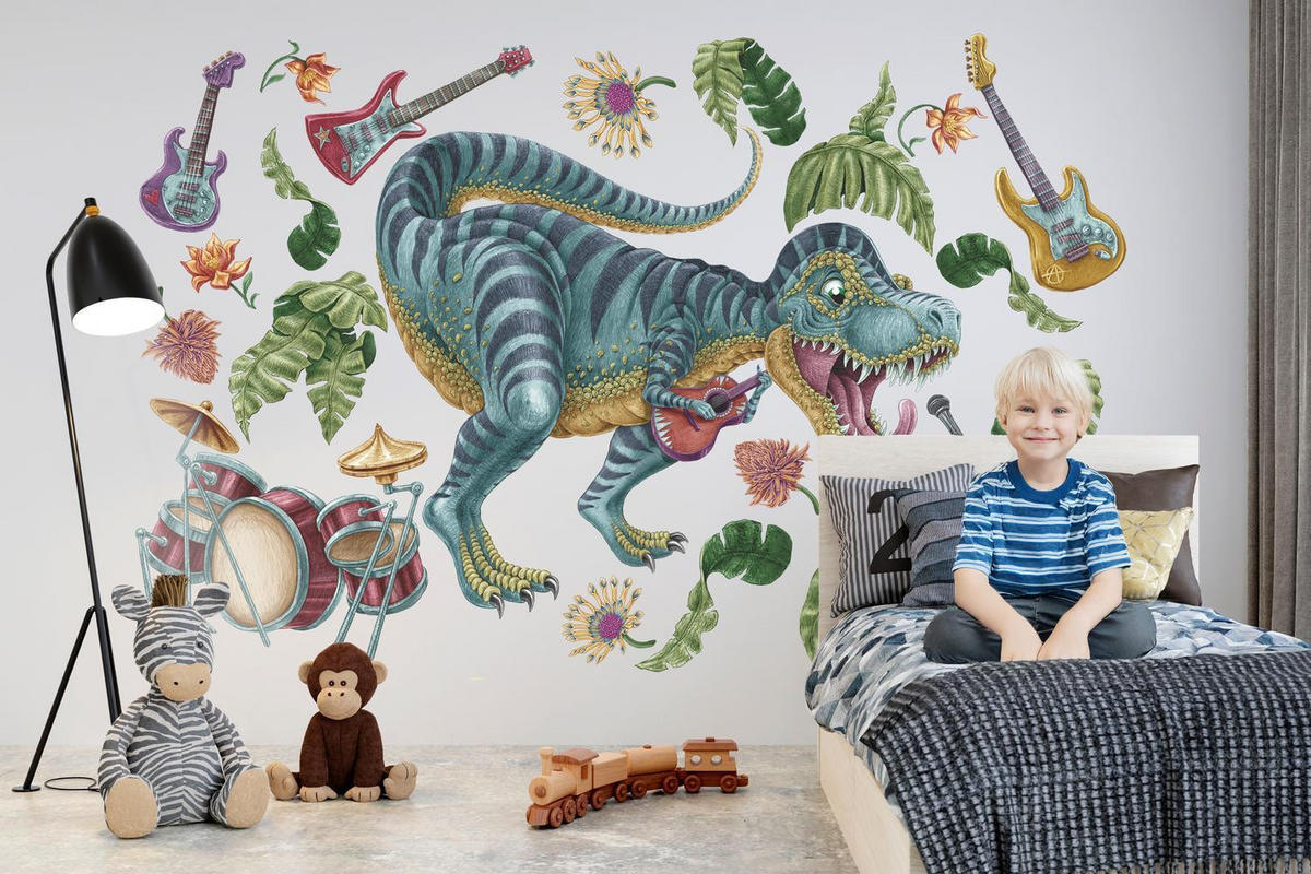 AUFKLEBER 130x193 cm Dinozaur Instrumente - Grün, Kunststoff (130/193/0.1cm) - TULUP