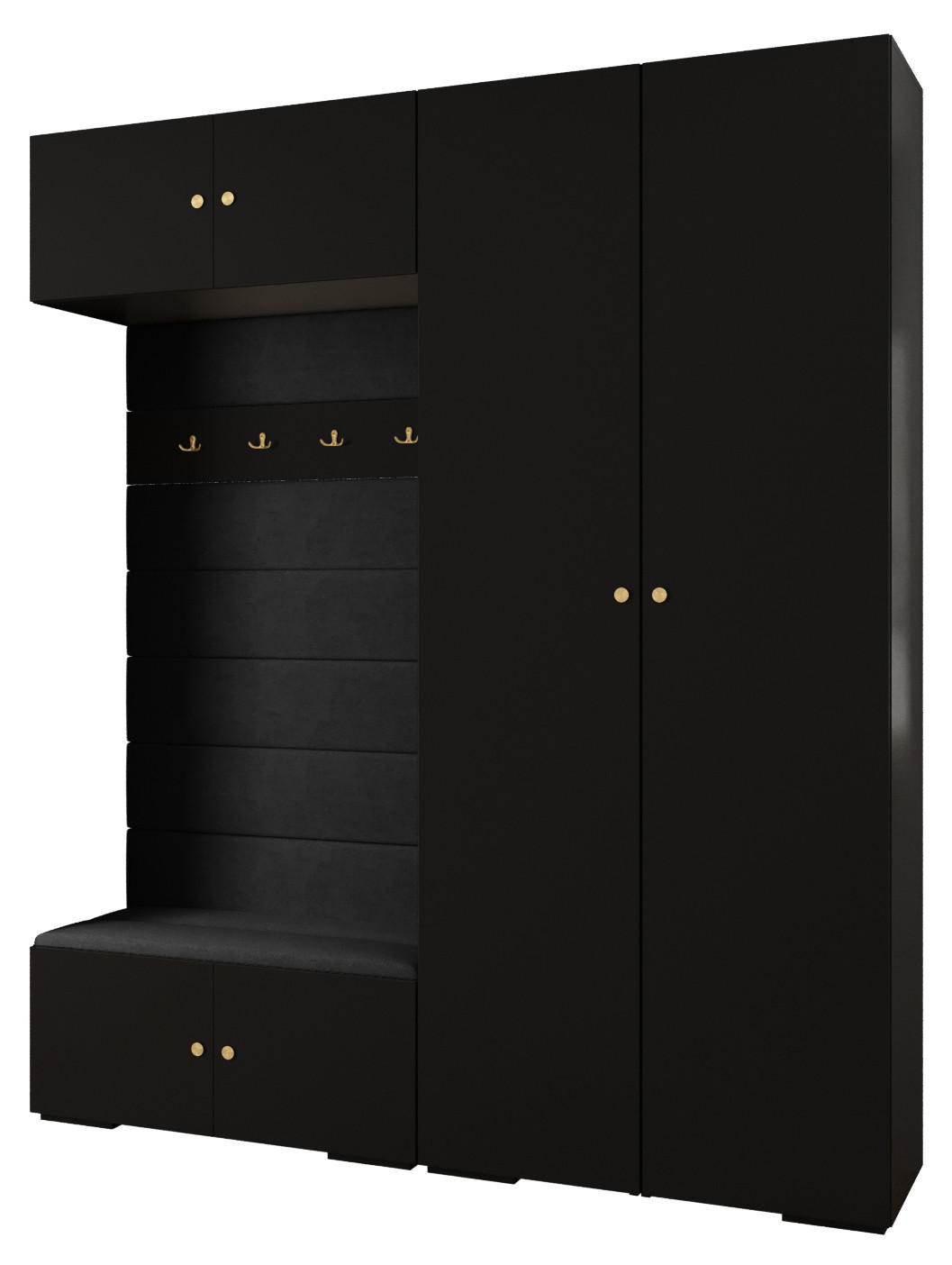 Abiks Möbel Garderoben-Set Schwarz, Schwarz, Gold 200x236.7x47 cm
