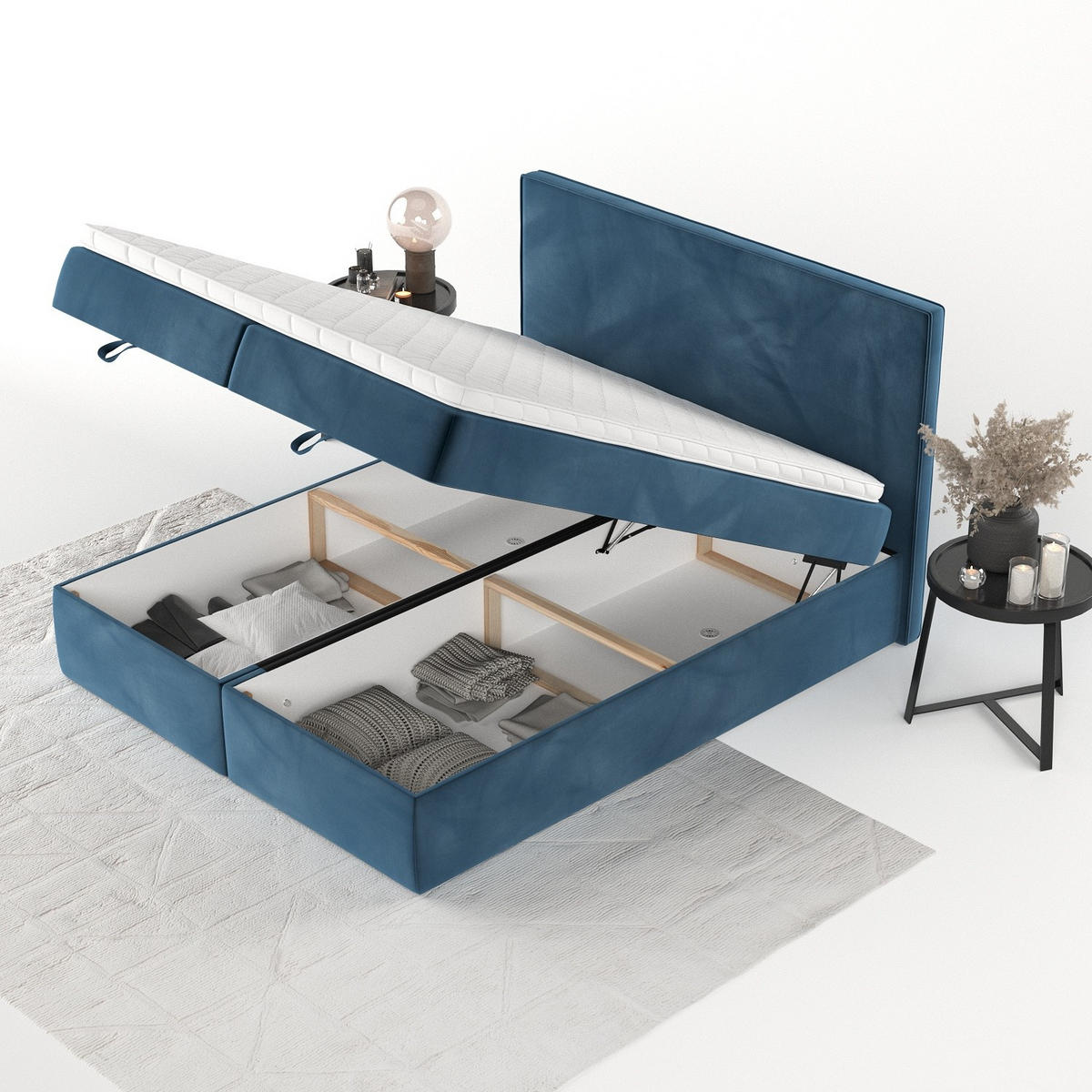 BOXBETT Velma 180/200 cm Dunkelblau im Kronos Stoff - Schwarz/Dunkelblau, Holz/Holzwerkstoff (180/200cm) - AltaBeds