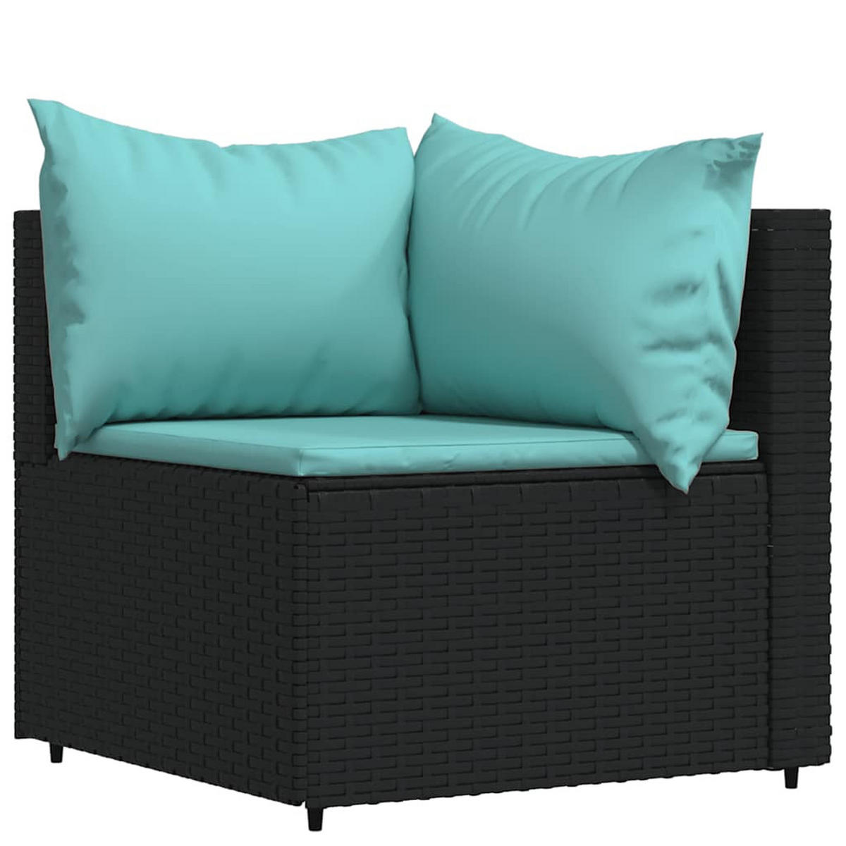 LOUNGEGARNITUR mit Blau Auflagen und 50 cm Couchtisch, aus Poly Rattan und Glas, Schwarz, 4-teiliges Set - Schwarz, Kunststoff - vidaXL