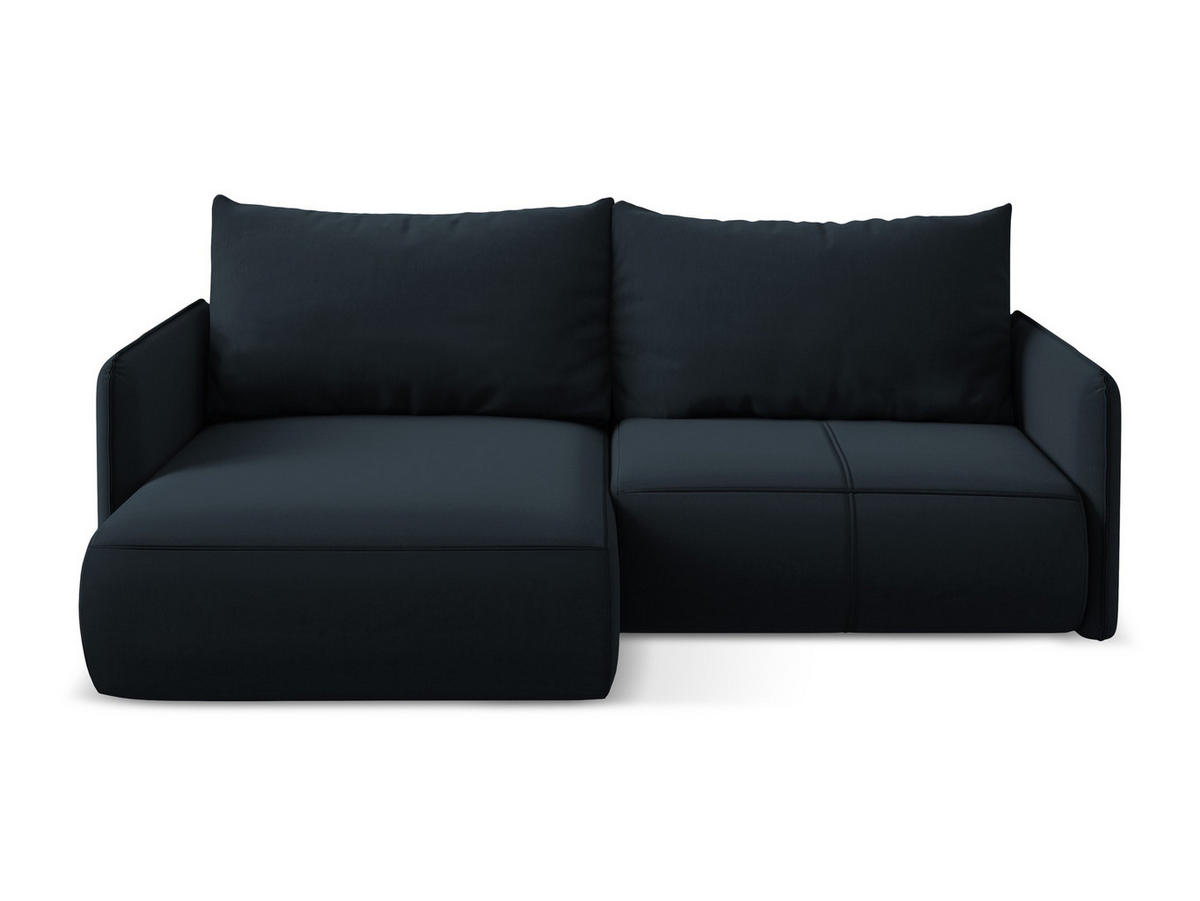 ECKSOFA mit Schlaffunktion Samt Stoff Blau - Blau/Schwarz, Kunststoff/Textil (148/207cm) - Makamii