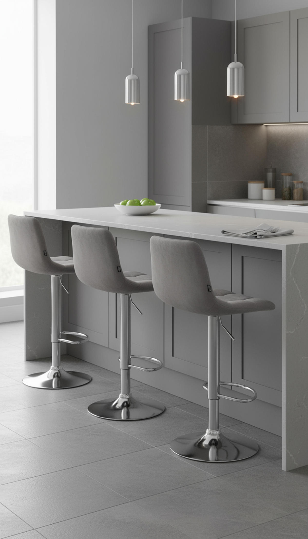 BARHOCKER James Samt chrom grau - Chromfarben/Grau, Textil/Metall (43/108.5/46.5cm) - TPFLiving