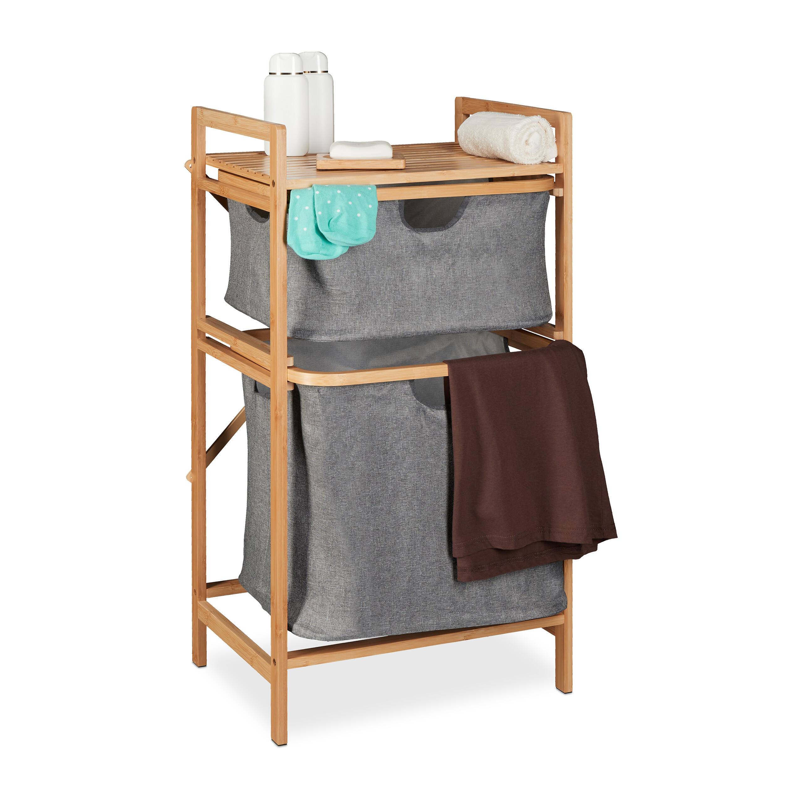 STOJAN na bielizeň - viacfarebná, drevo/textil (44/84.5/33cm) - Relaxdays