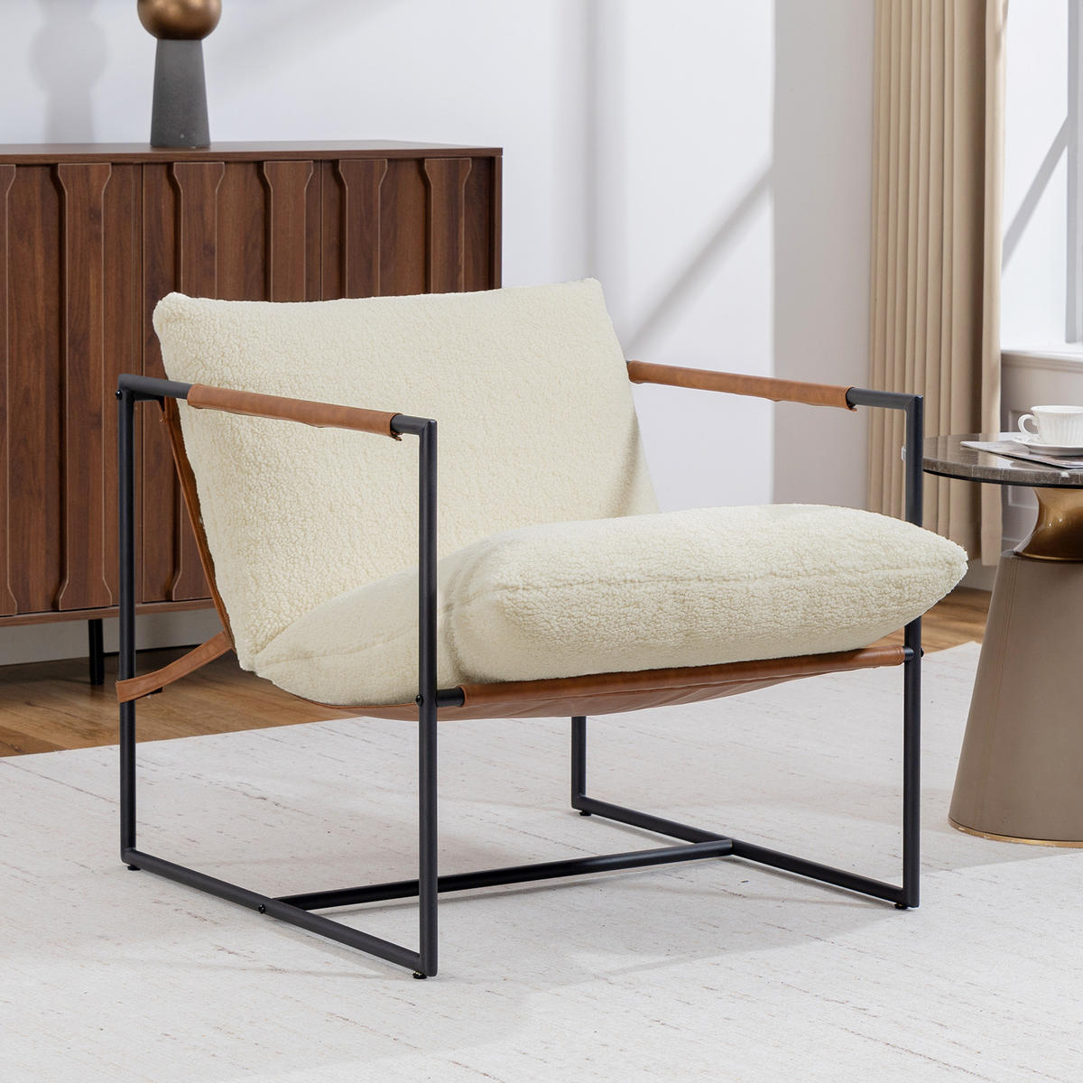 SESSEL DE-13326 breite Sitzfläche & Bouclé-Stoff Creme - Creme, Metall (77/80/91cm) - ComfortXL