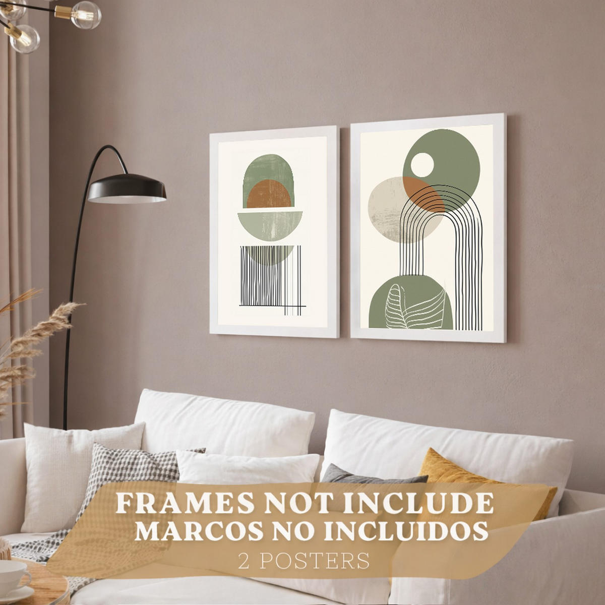 POSTER 3er Kunstdruck-Set Wandbilder Abstrakt Grün modern Wohnzimmer Deko, Schlafzimmer, Küche, Badezimmer Rahmenlos A3 - Klar, Papier (29.7/1/42cm) - Nacnic