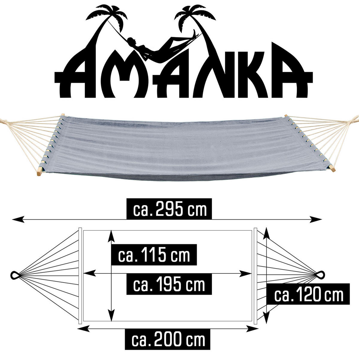 XXL-HÄNGEMATTE für 2 Personen bis 150kg, 200/120 cm, grau - Grau, Textil (120/2.5/200cm) - Amanka