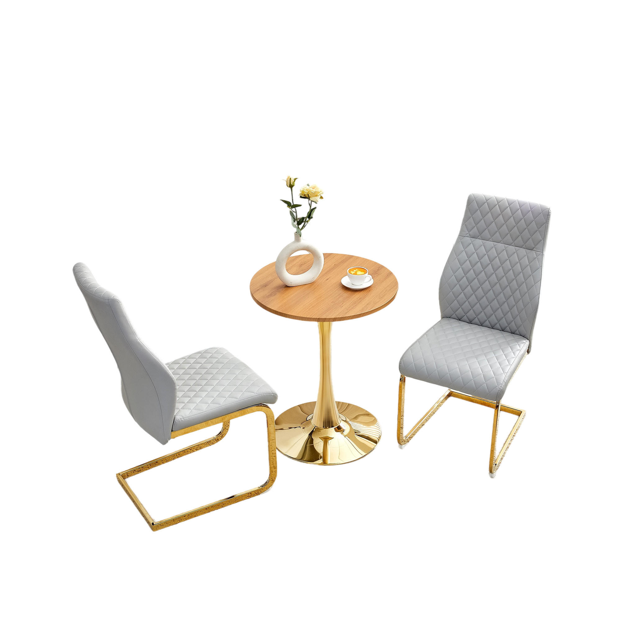 ESSGRUPPE DE-39417 3-teilig, mit 2 Stühlen und Rautenmuster Hellgrau - Grau, Metall (60/72/60cm) - ComfortXL