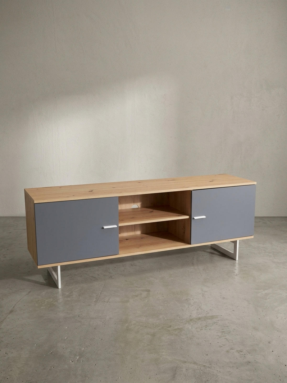 TV-LOWBOARD mit Eiche-Dekor und 2 Türen, modern, Braun-Grau 150x40x55 cm - Silberfarben/Braun, Holzwerkstoff/Metall (150/55/40cm) - KADIMA DESIGN