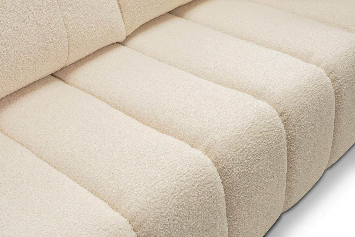 BETTSOFA FINO Creme Bucle-Stoff mit Schlaffunktion - Creme, Holz (248/87/100cm) - MASSENO