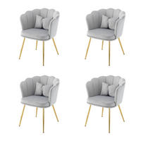 STUHL SET 4-TEILIG Samt Polster Blütenblatt-Rücken Goldfüße & Kissen Grau - Grau, Holz (62/43/54cm) - FLIEKS