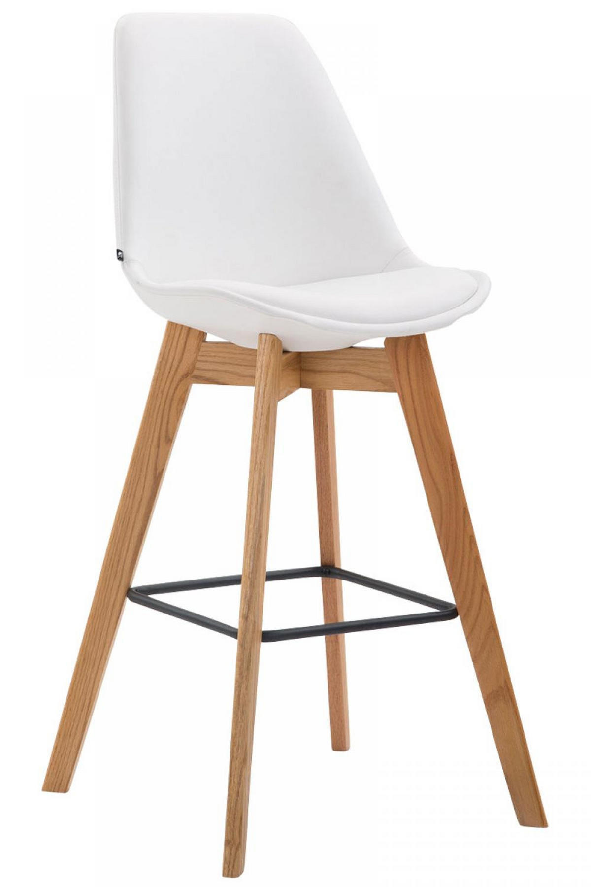 BARHOCKER Lederlook weiß - Eukalyptusholzfarben/Weiß, Holz/Textil (48/112/56cm) - CLP