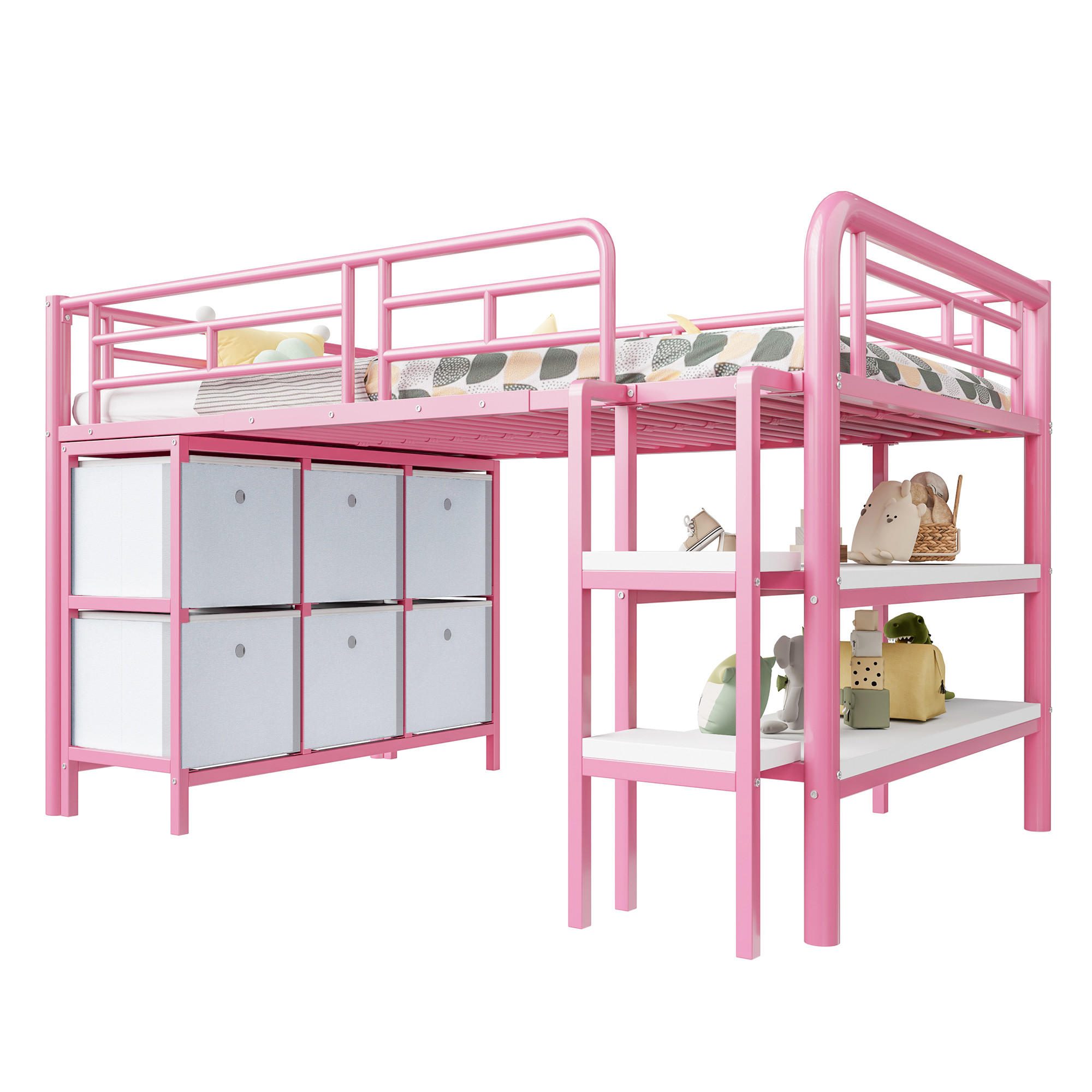 HOCHBETT 90/200 cm Pink Metall mit Stauraum und breiter Treppe - Rosa, Metall (90/200cm) - OKWISH