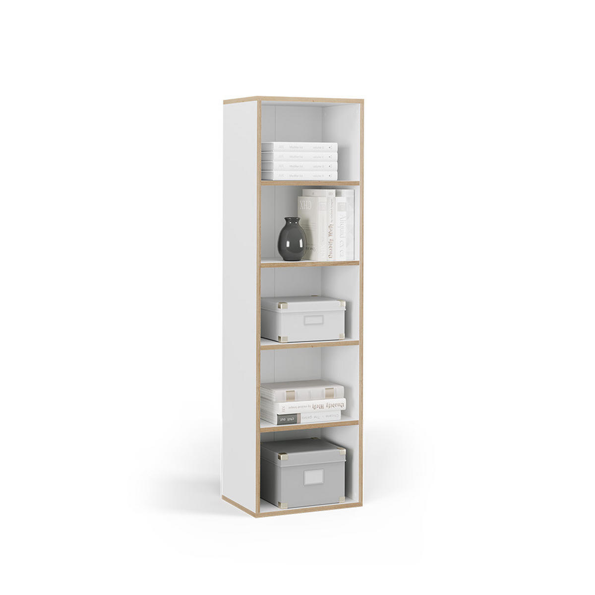 BÜCHERREGAL Tetrix Weiß 40 x 140 cm mit 5 Fächern - Beige/Weiß, Holzwerkstoff (40/140/30cm) - Vicco