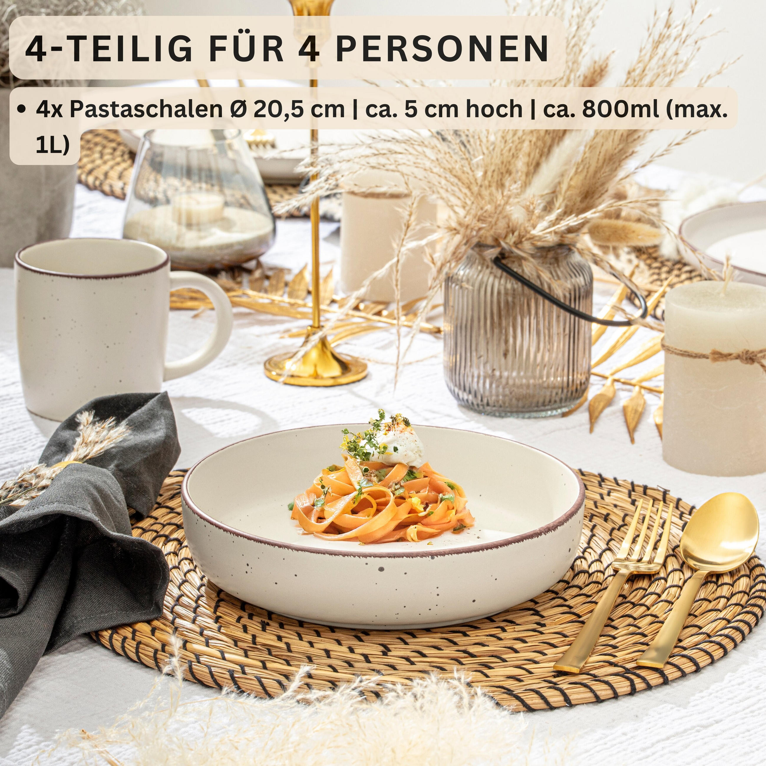 PASTASCHALEN BOMBAY BEACH - 4 teilig aus Steingut - Beige, Stein (20.5cm) - Sänger