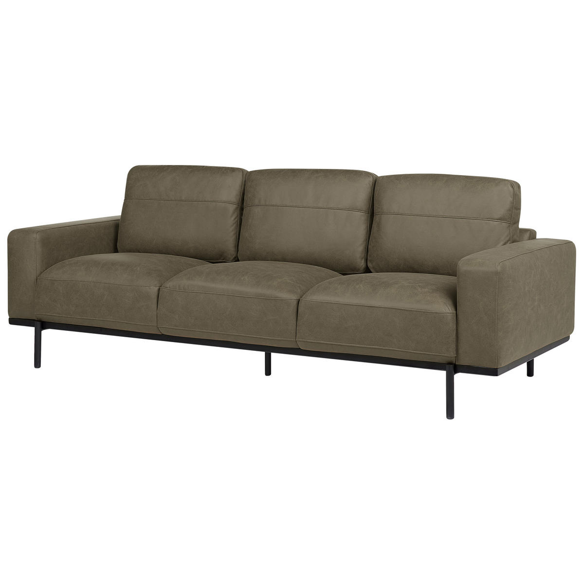 3-SITZER-SOFA Stoff grün Lederoptik Sovik - Grün, Textil (215/72/87cm) - Beliani