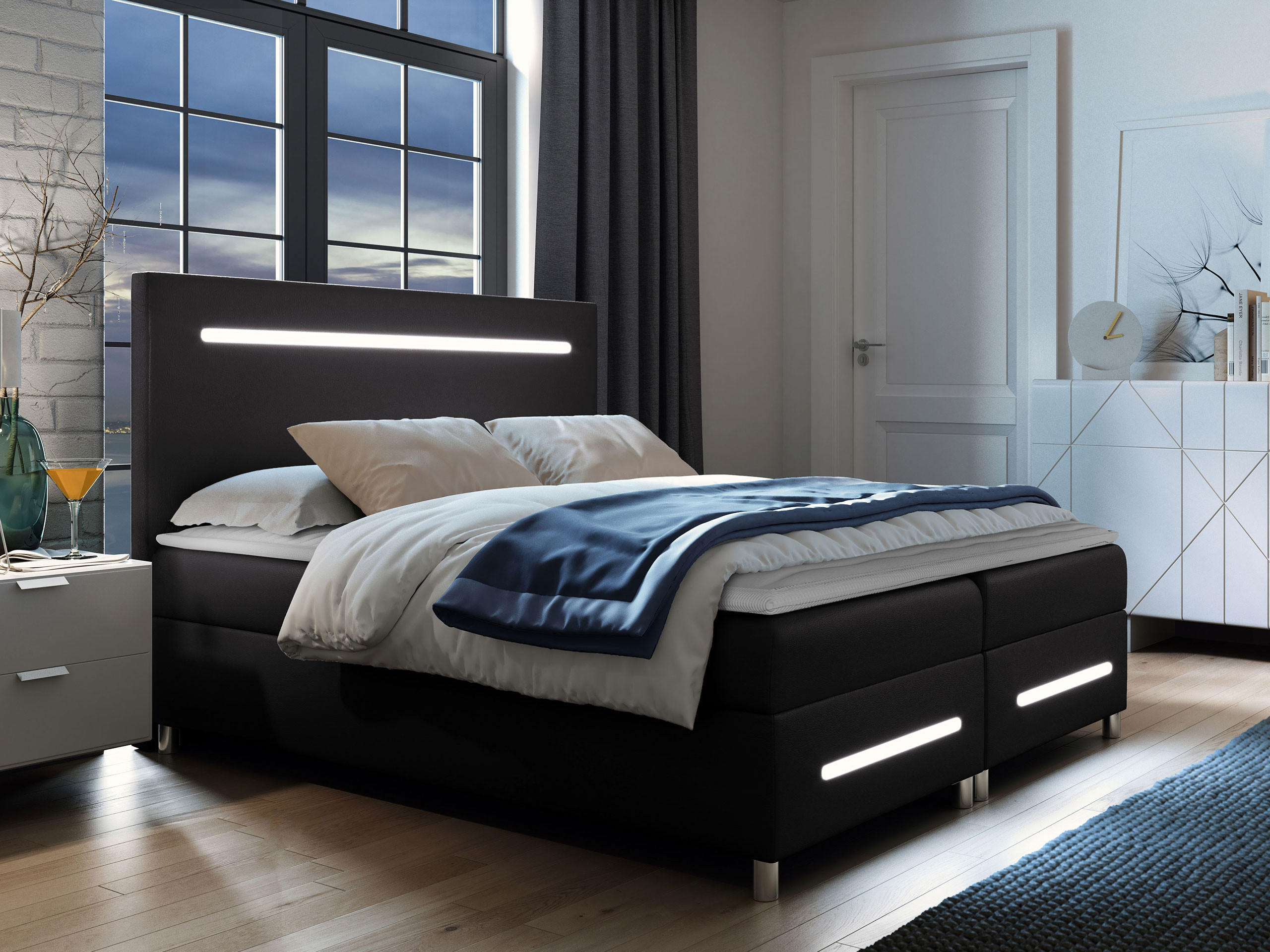 BOXBETT Enter LED - Schwarz, Holz (140/200cm) - MIRJAN24