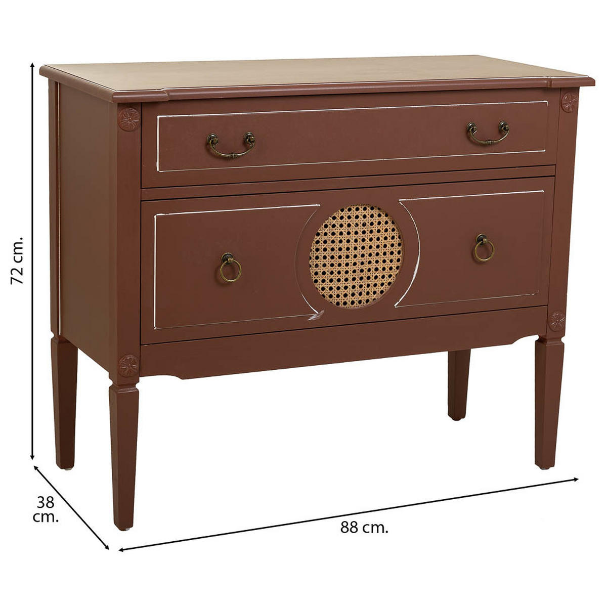 KOMMODE aus braunem Holz und Rattan, 88x38x72 cm - Braun, Holz (88/72/38cm) - Wanderlust