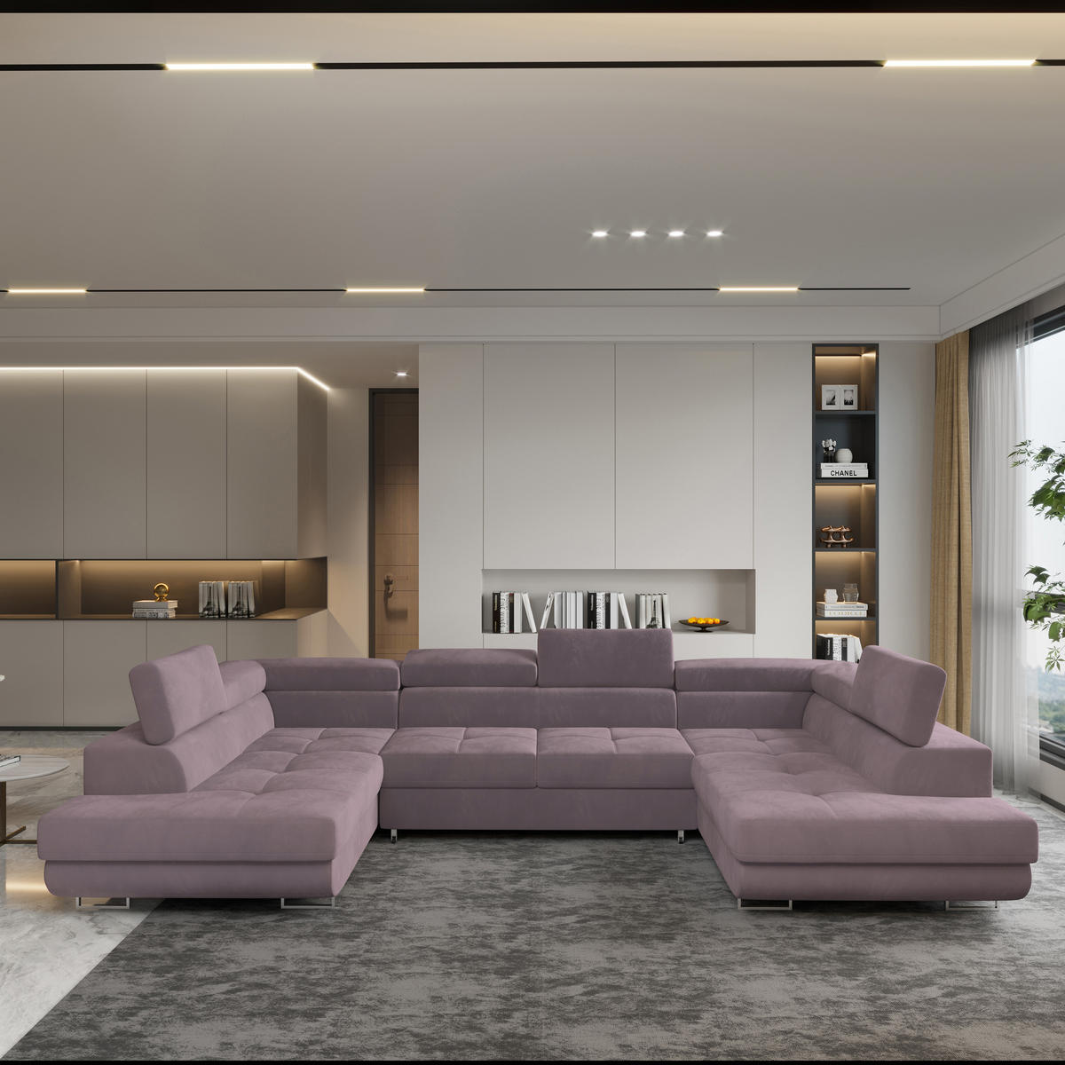 ROHOVÁ SEDAČKA RAGGIO šeříková - stříbrná/šeříková, kov/dřevo (336/202cm) - MASSENO