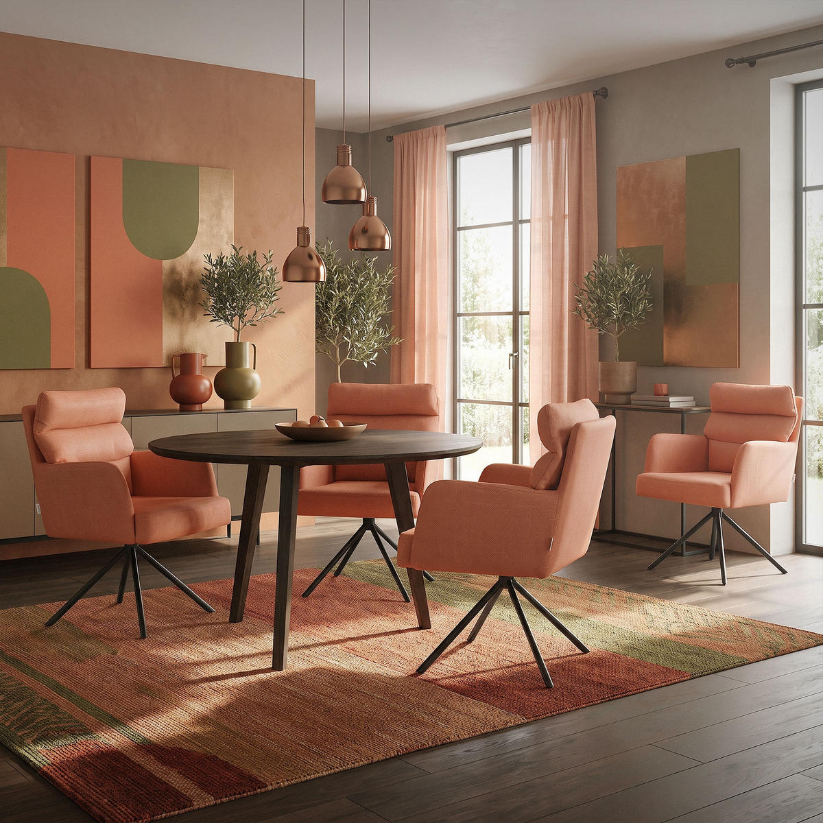 ESSZIMMERSTUHL drehbar Orange Stoffbezug - Schwarz/Orange, Textil/Metall (64.5/93/64cm) - ML-DESIGN