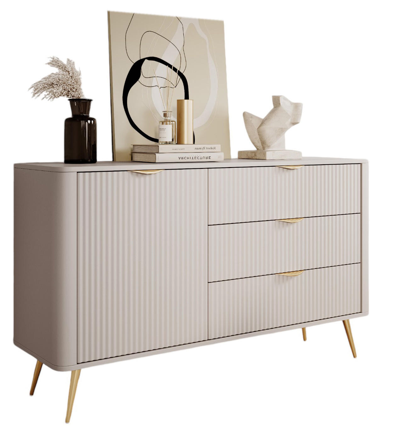 KOMMODE mit Lamellen BELLO Beige - Beige, Holzwerkstoff (163.2/81.2/38cm) - Compleo24